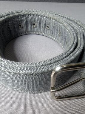Alexander Olch Men's Canvas Belt in Light Gray with Silver Buckle Size M